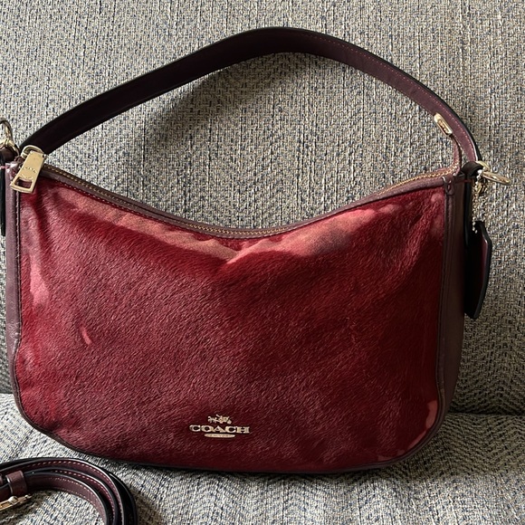 COACH CHELSEA BURGUNDY HAIR CALF/ SMOOTH LEATHER CROSSBODY BAG - Picture 5 of 16